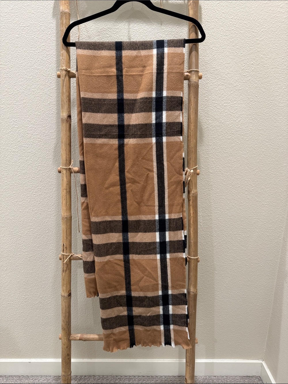 Banana Republic Camel Plaid Scarf with Black & White Stripes